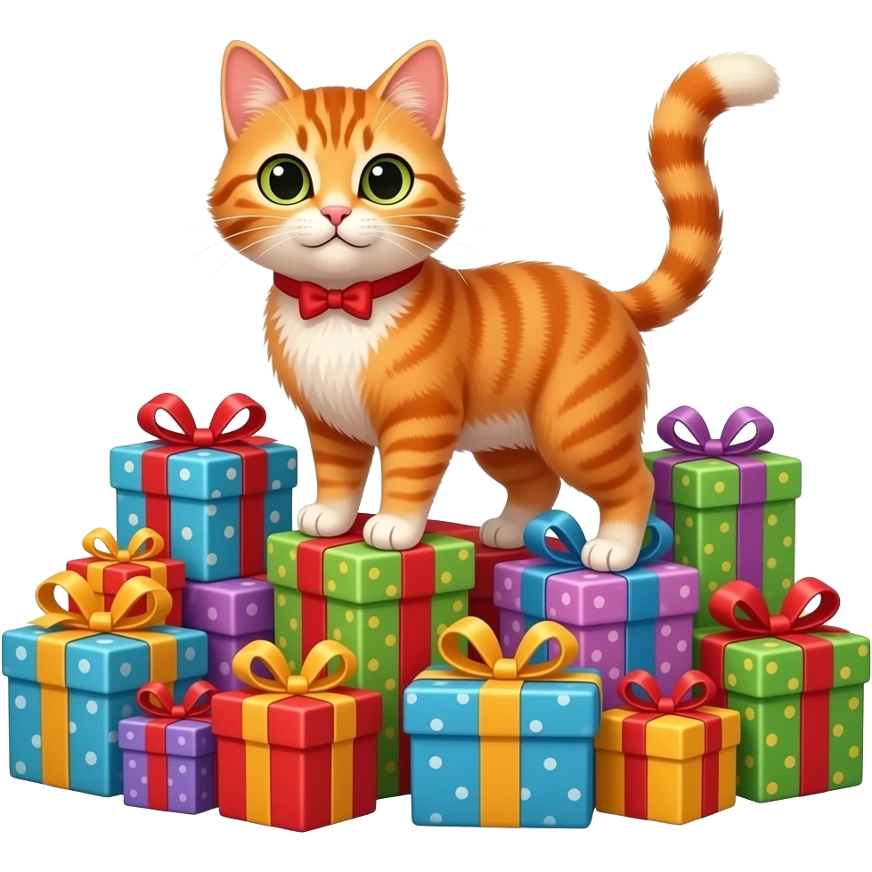 Рыжий кот с подарками emoji