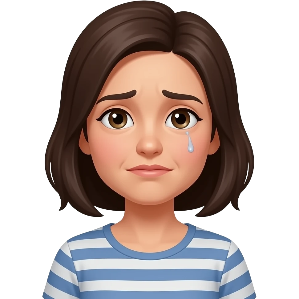 single mother standing strong, tired but composed expression, slight forced smile, eyes showing exhaustion, minimalist flat illustration, soft shadows, warm tones, consistent style, same character design, no background, expressive face emoji