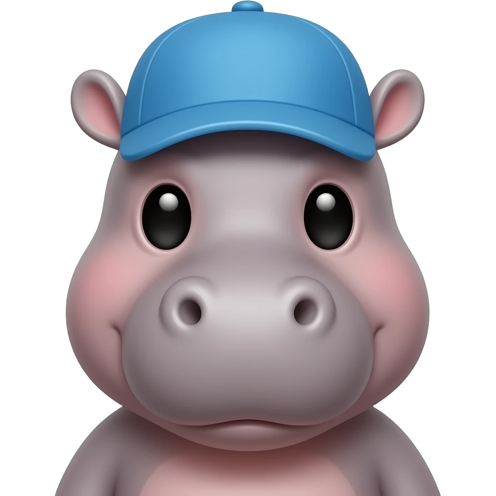 baby hippo wearing blue hat, closeup bust size emoji