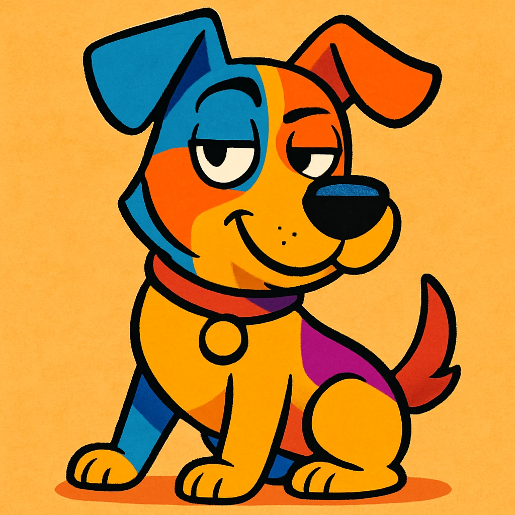 sassy dog with a raised eyebrow, playful expression, colorful, cartoon style emoji