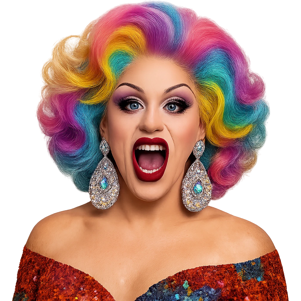 drag queen with oversized earrings and colorful wig emoji