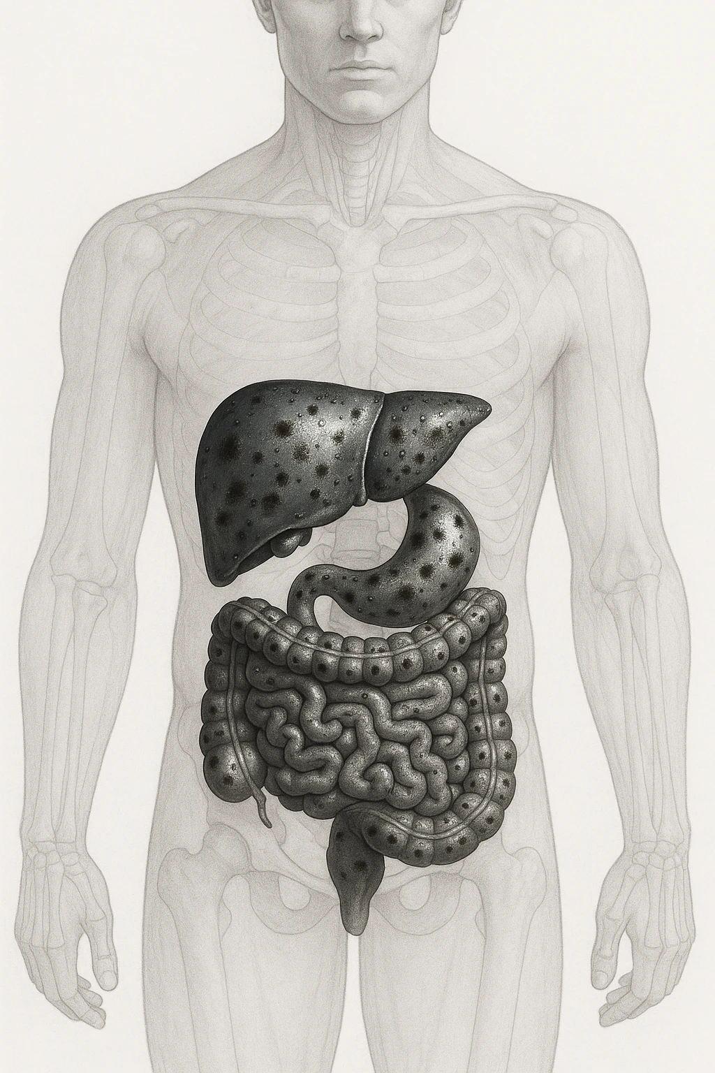 fegato e intestino intossicato da metalli pesanti su un corpo umano in 3D emoji