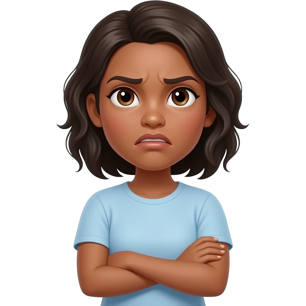 Black women annoyed with her arms crossed and eyes looking up emoji