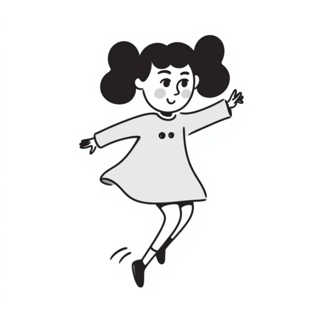 Hand-drawn little girl with pigtails and a cute dress emoji