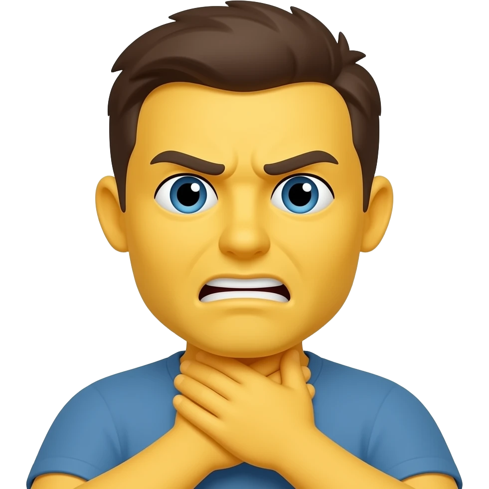 Basic Yellow Emoji face choking themselves with both hands around their neck out of annoyance emoji