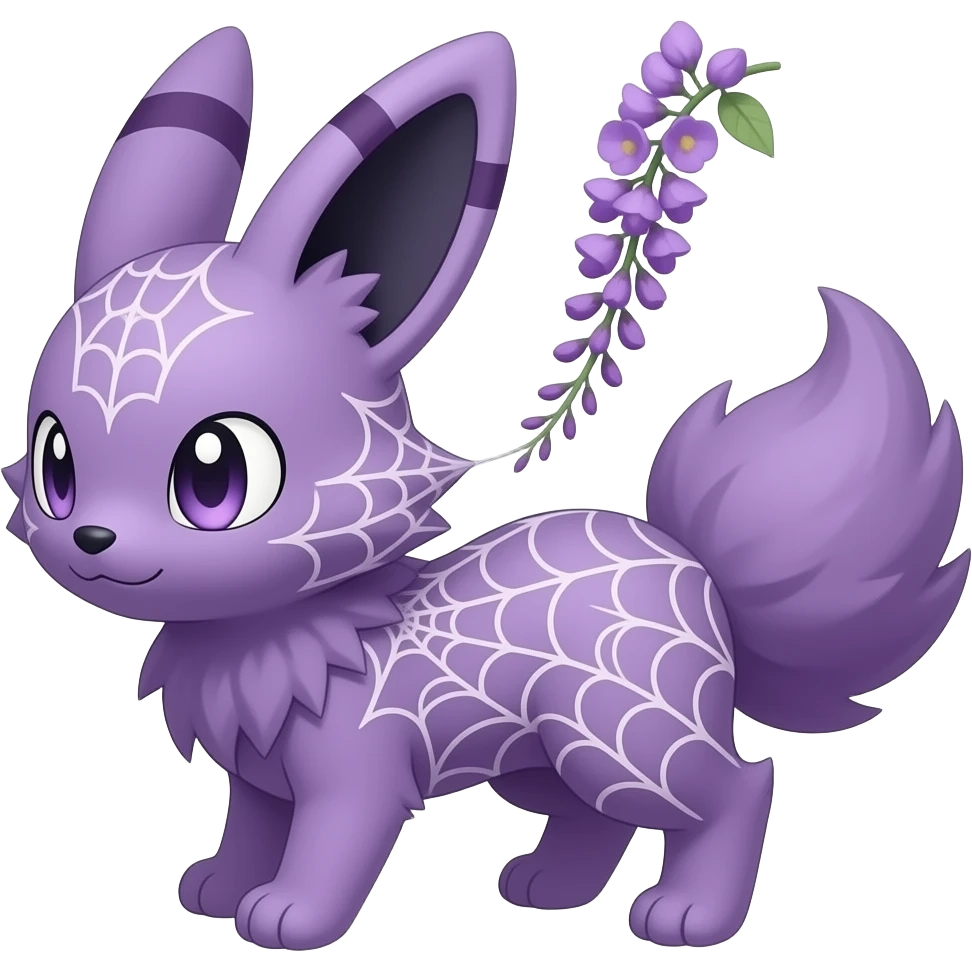 Realistic cobweb-patterned shiny Wisteria-Thistle-Violet-colored Demonic Furret-Umbreon-Noibat-Litten-Zorua-Pokémon-Fakémon-hybrid emoji