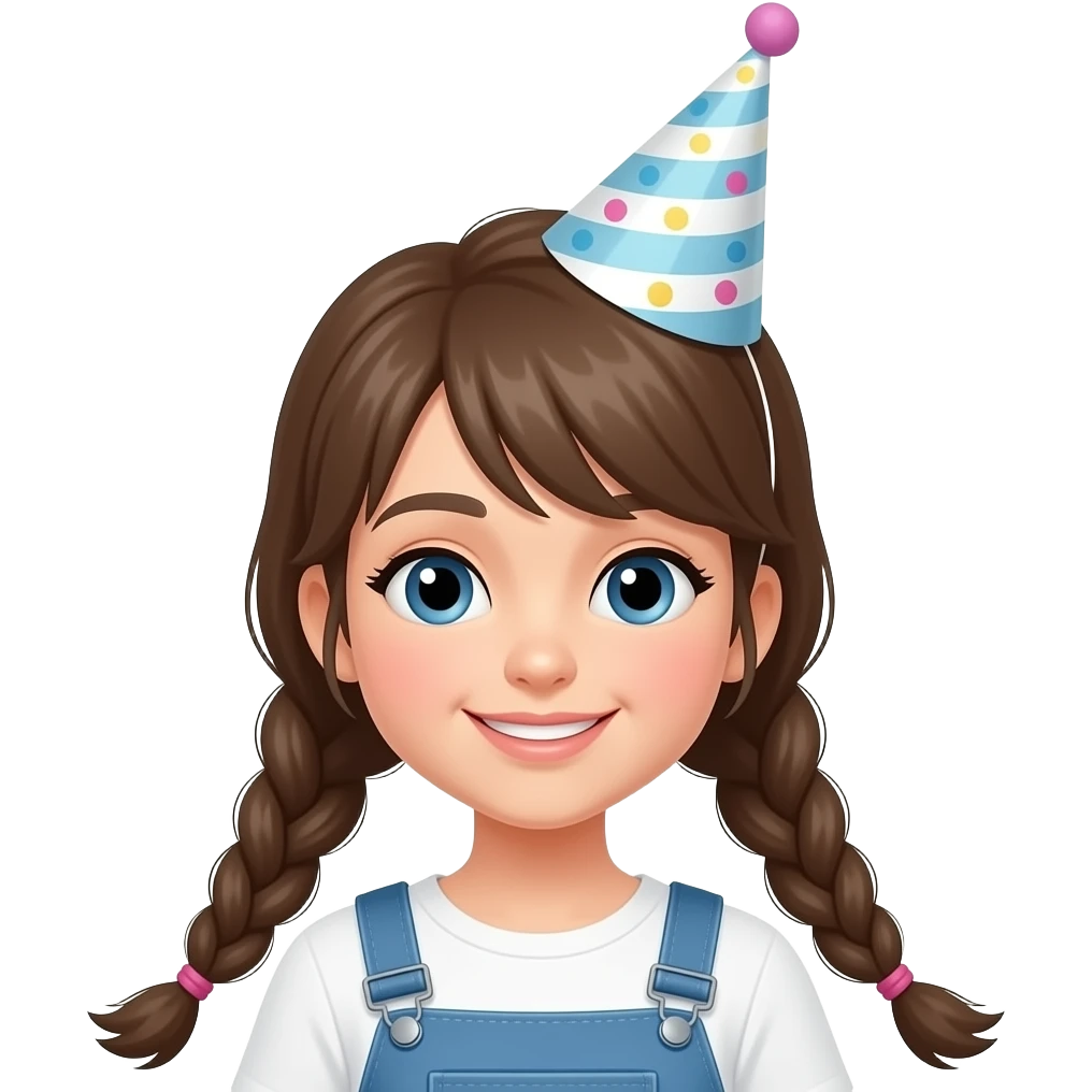 a girl with two sided braid wear party hat emoji