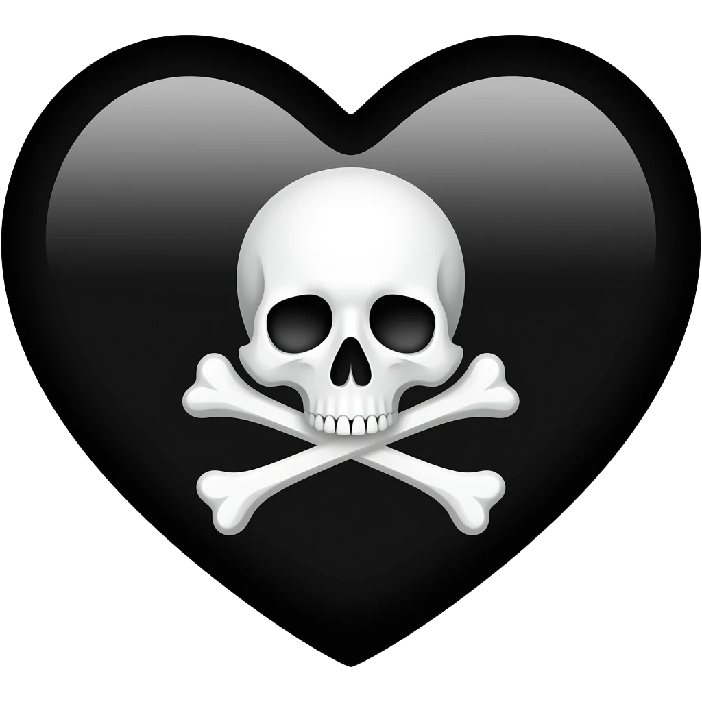 skull and crossbones on black heart emoji