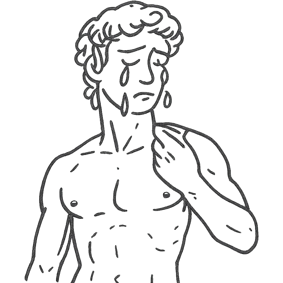 Michelangelo's statue of David with tears, symbolizing the statue crying emoji