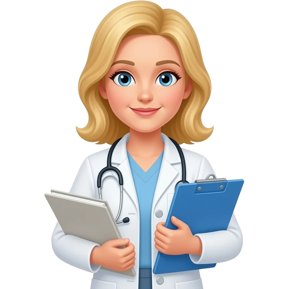 doctora de cabello rubio con carpeta emoji