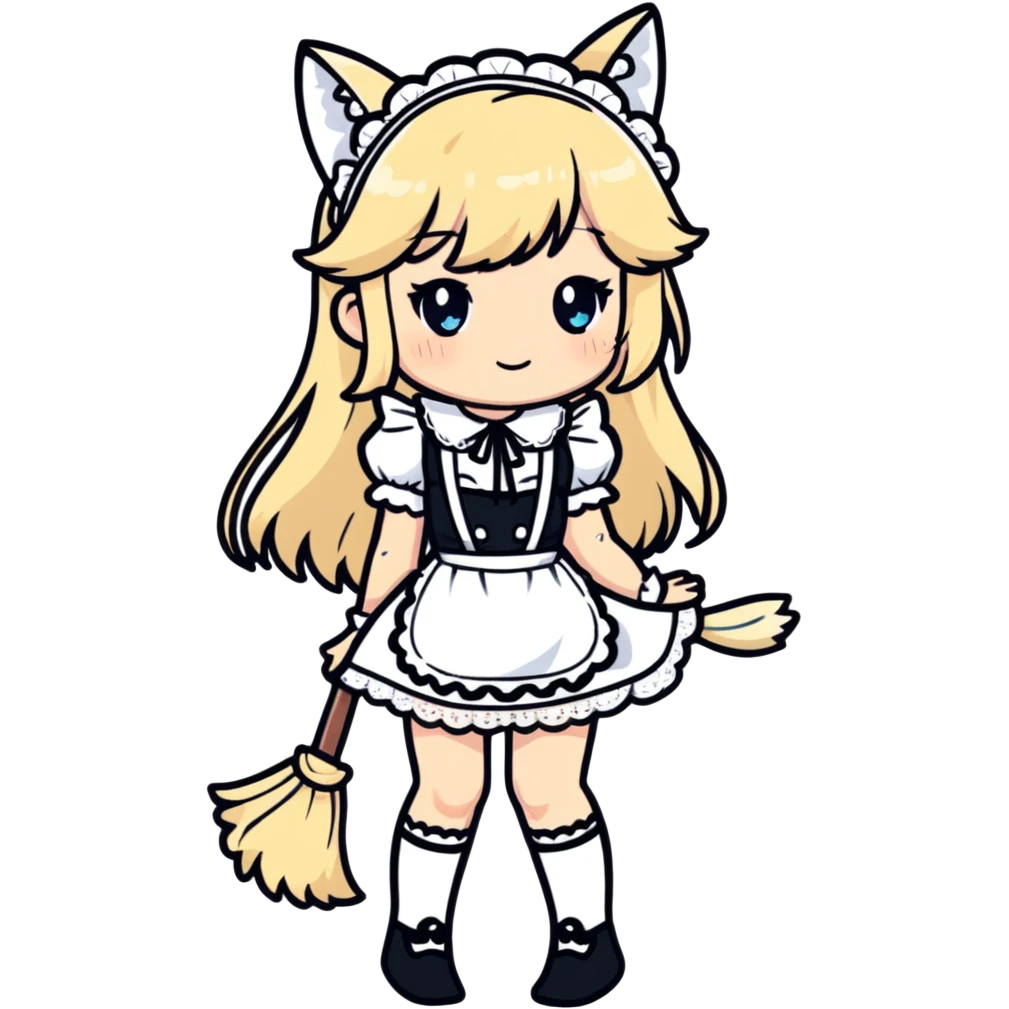 petite blonde catgirl woman long hair freckles shy lace white French maid bare feet emoji