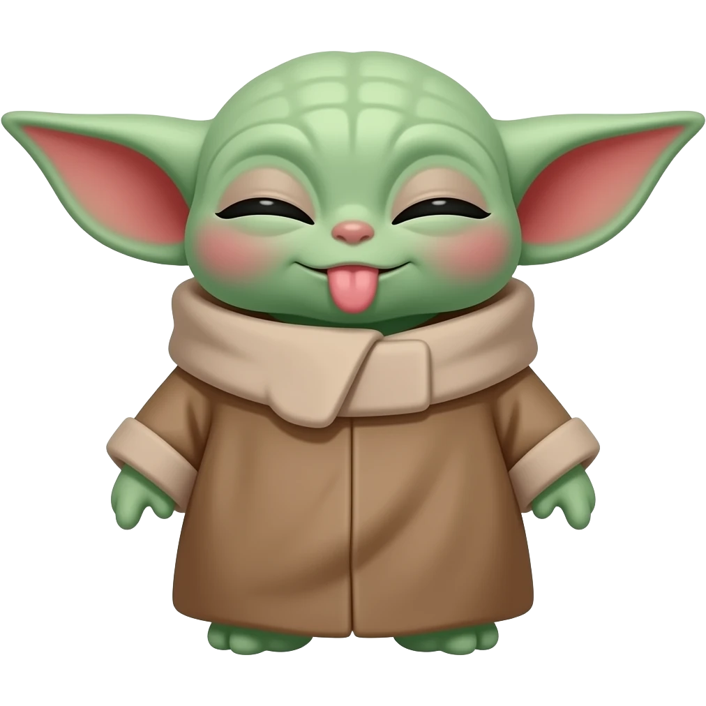 Grogu with tongue sticking out and eyes closed emoji