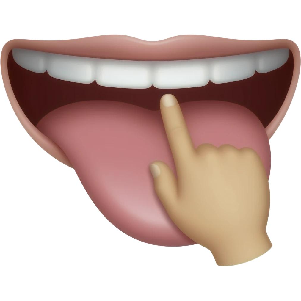 Smiling mouth with a finger on the bottom lips emoji