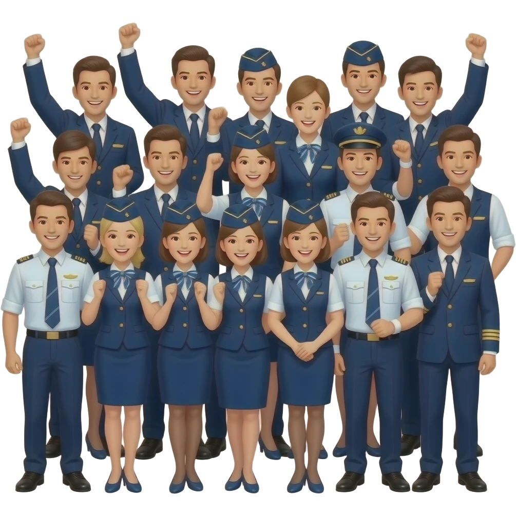 crowd of cabin crew cheering emoji