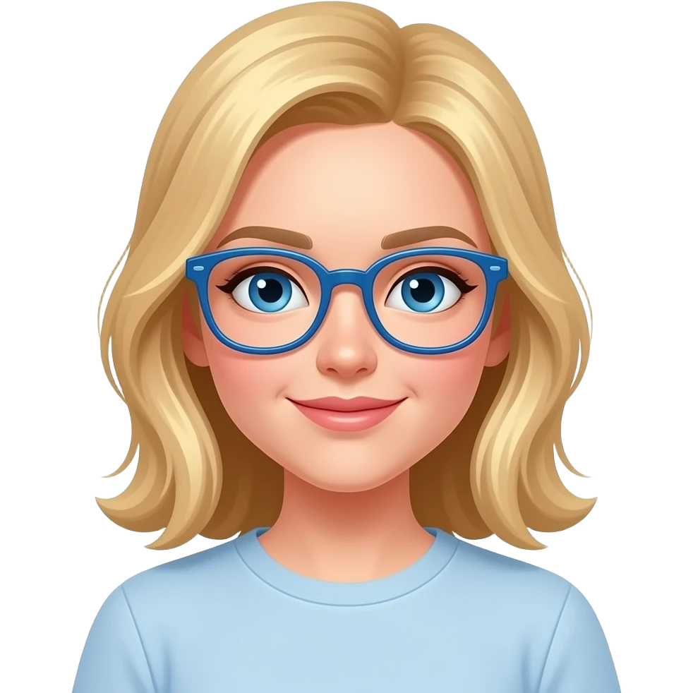 blonde young woman with blue light glasses emoji