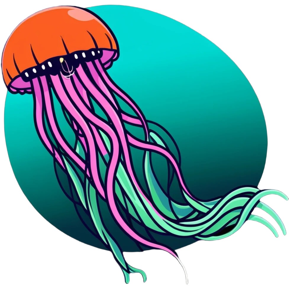 threatening glowing jellyfish with poisonous tentacles about to sting a surprised swimmer in the sea emoji