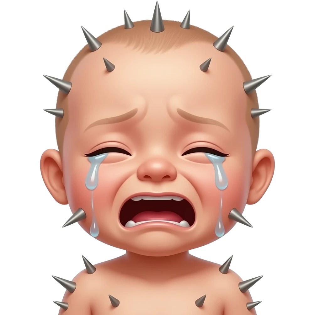 human baby with toenails all over skin, covered in toenails, crying out toenails emoji