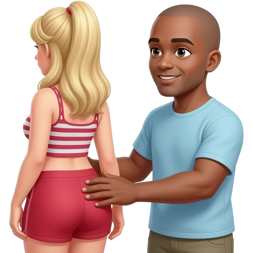 Black man with baold head squeezing blonde lady butt emoji