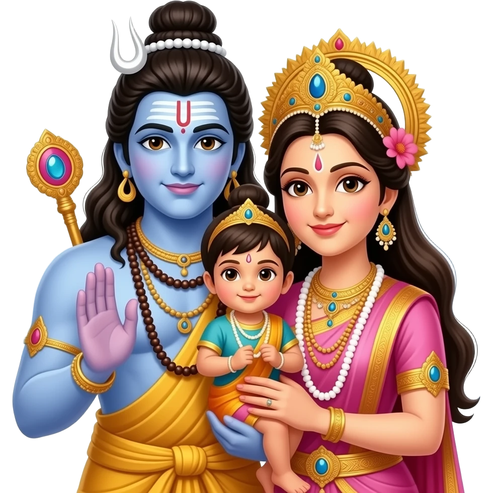 Shiv parvati lovely child look with background of snow hills emoji
