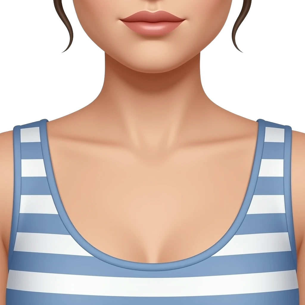 Close-up of a woman’s upper chest and collarbone area with clear, smooth skin, even skin tone, no acne or blemishes, natural skin texture, wearing a striped sleeveless top, no face visible emoji