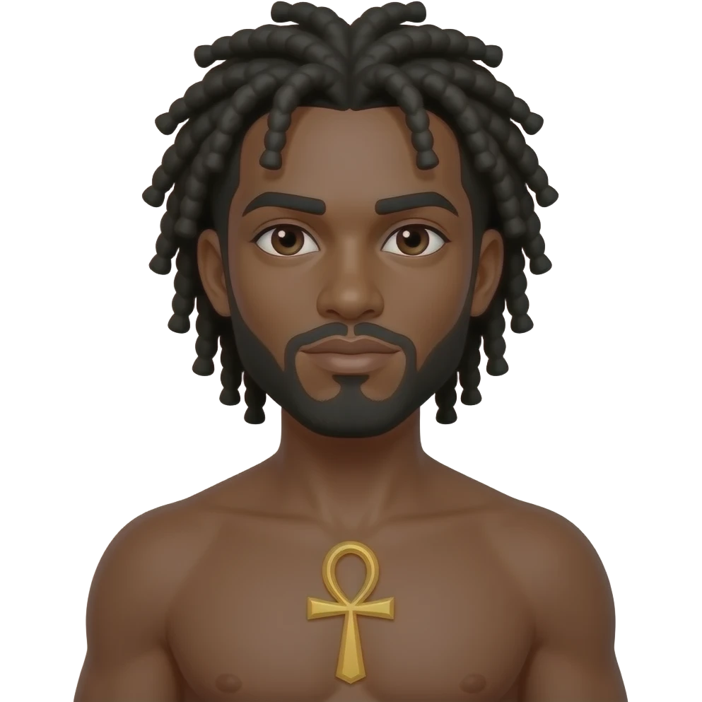 dark man with locs floating with a ankh symbol on his chest emoji