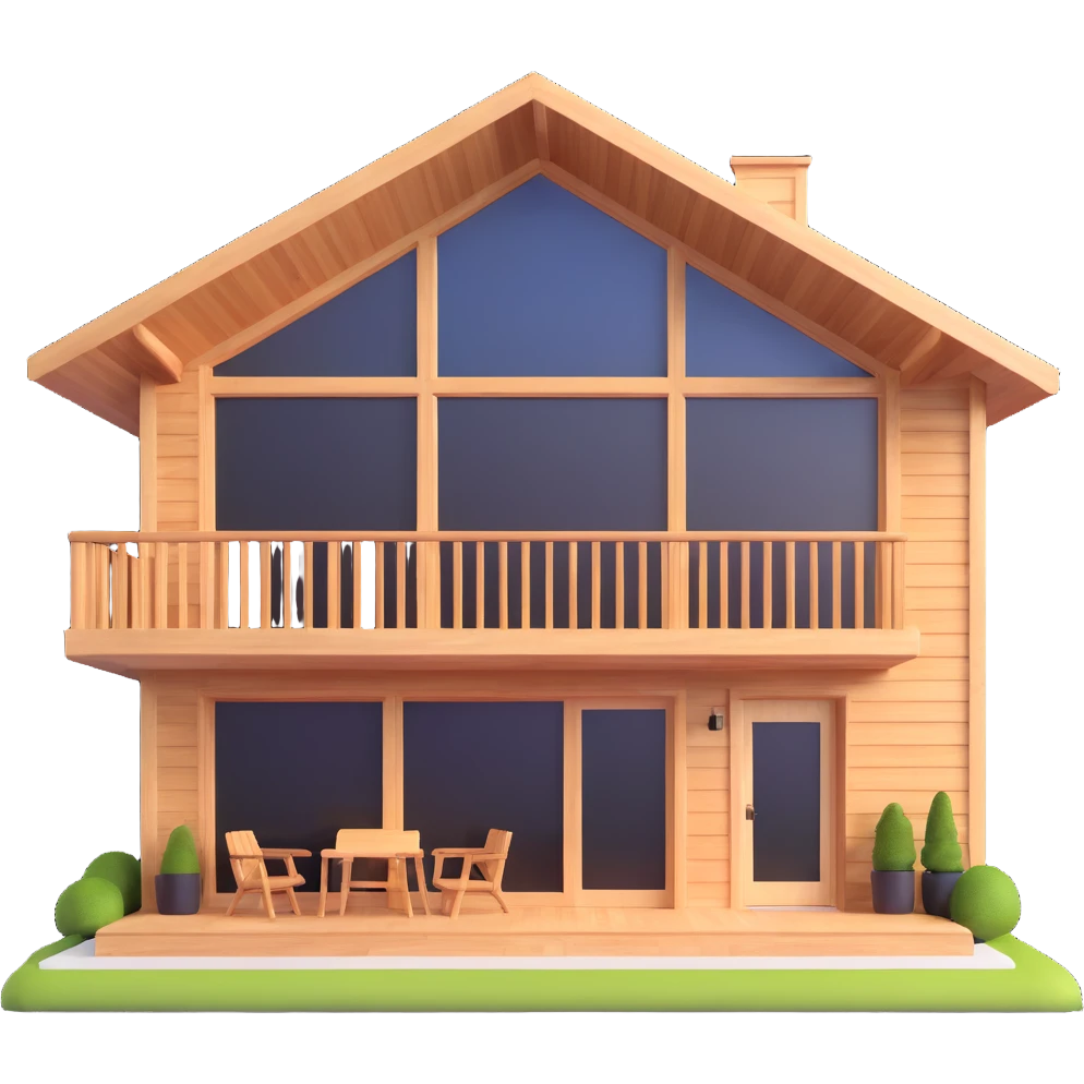 realistic modern home in forest with large windows and wooden exterior emoji