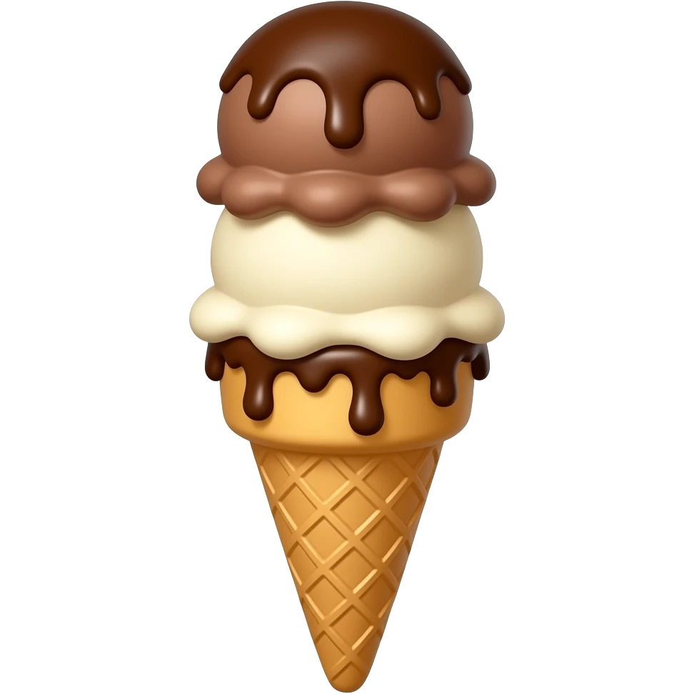 just a two scoops of ice cream on top of each other on one cone with chocolate dip transparent background emoji