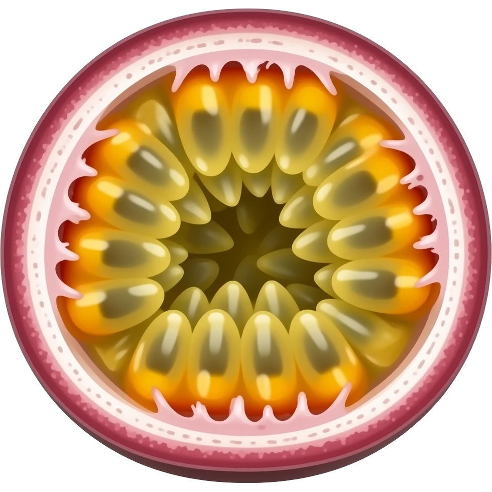 passion fruit, cartoon style, with fruit shell emoji