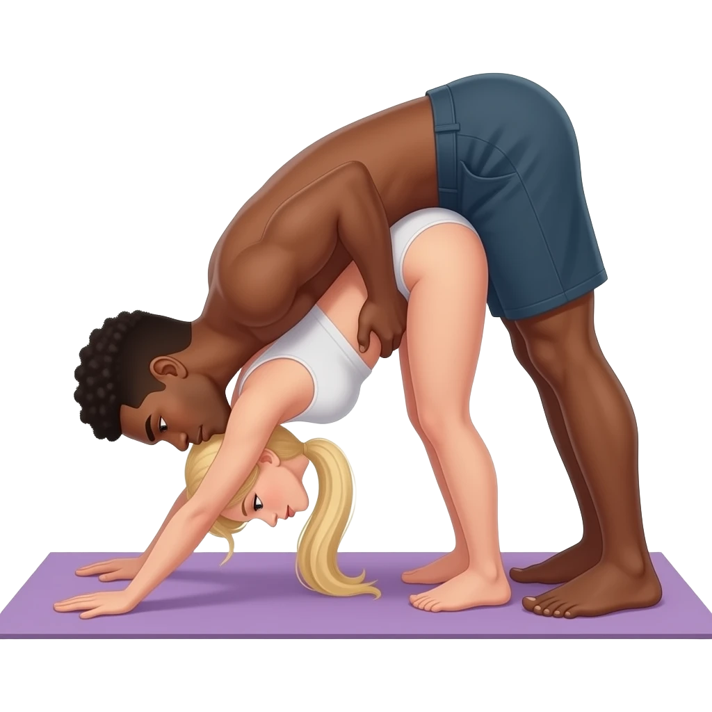 Black man squeezing naked Blonde woman downward dogg emoji