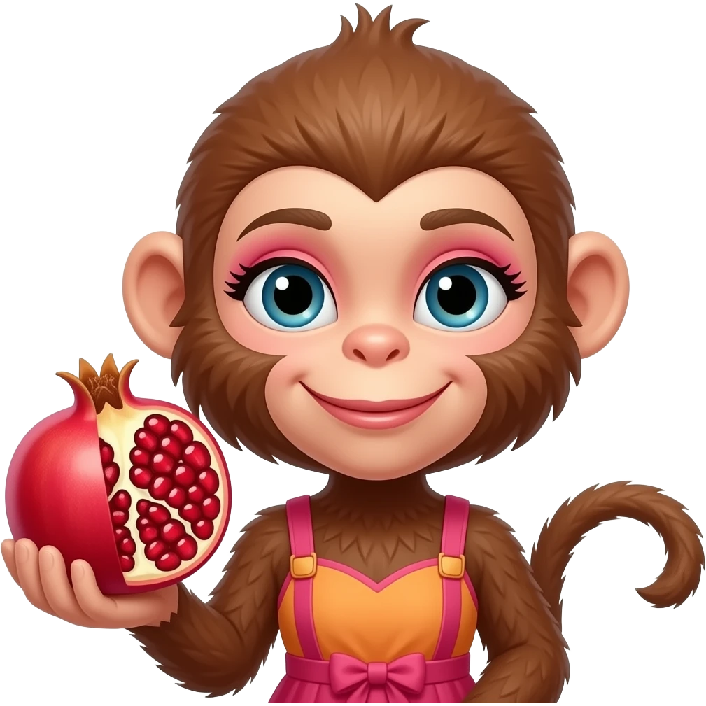 Обезьянка-девочка с ярким макияжемс гранатой emoji