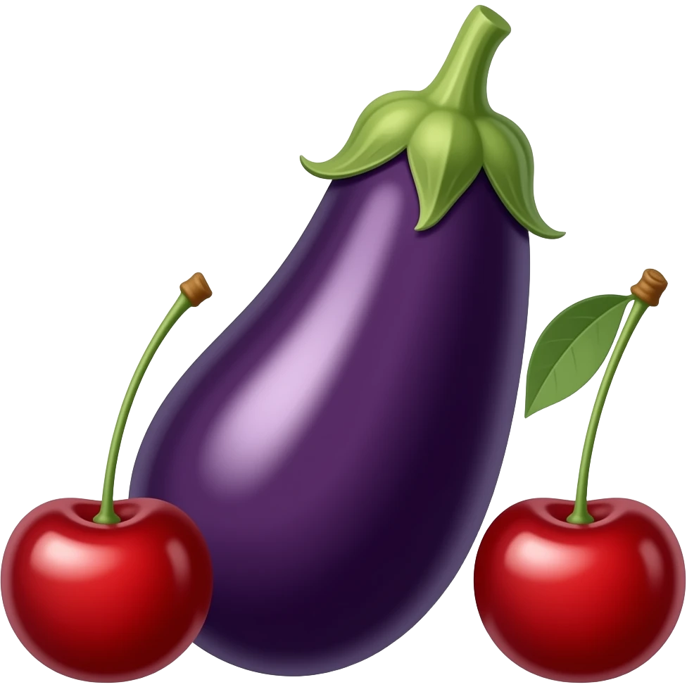 Une aubergine entre deux cerise emoji