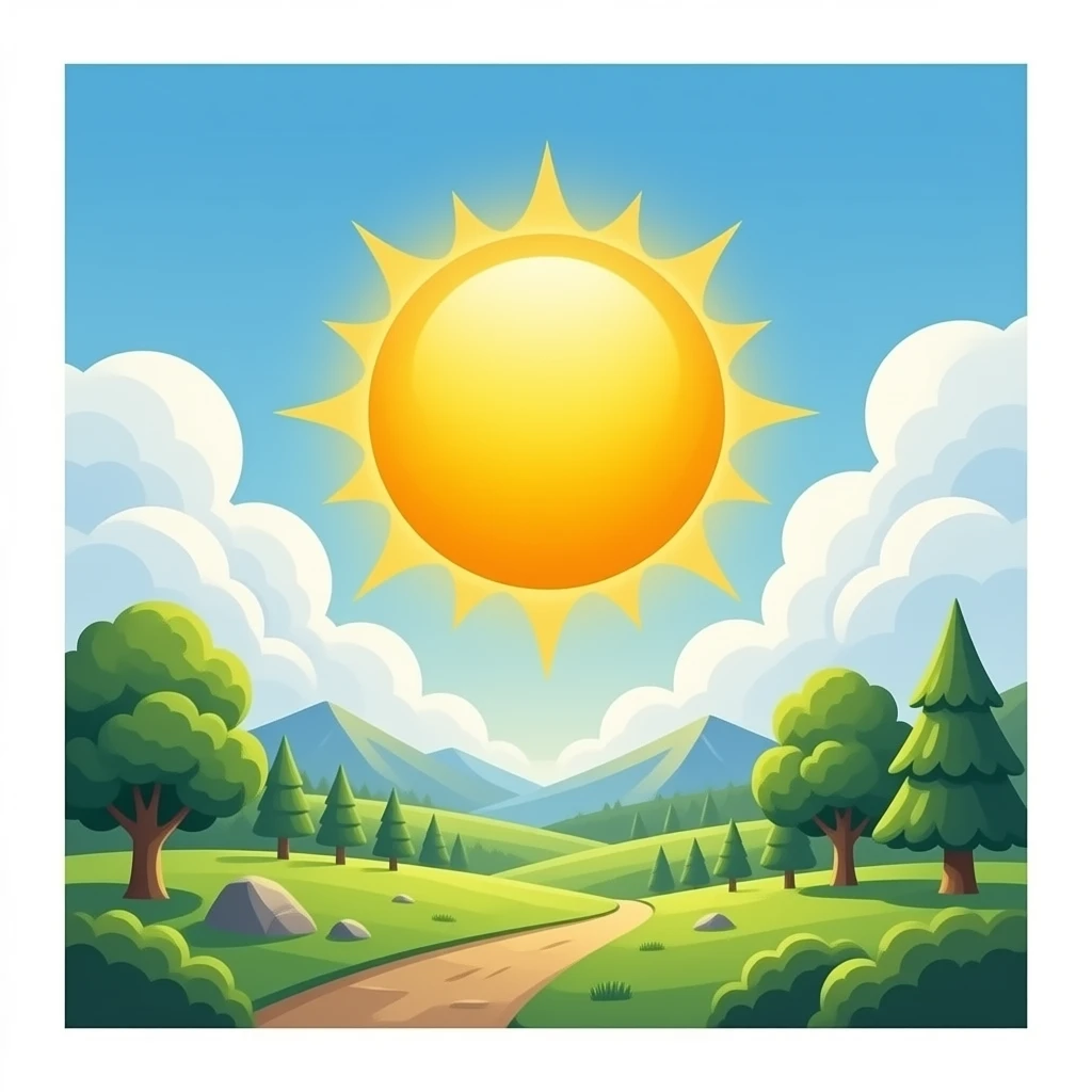 нарисуй реалистичное солнце в реалистичных облаках без поля в 3d ios стиле emoji