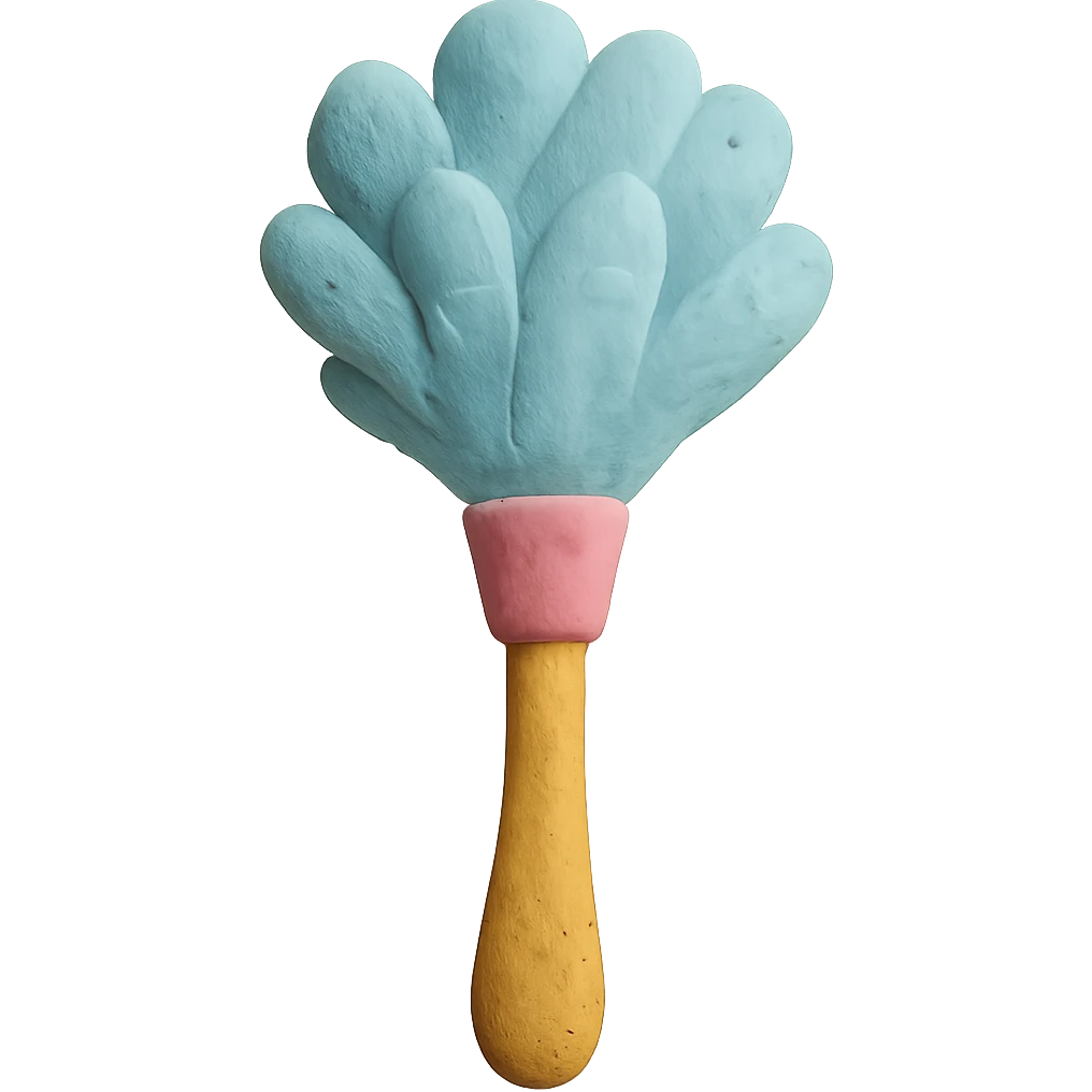 feather duster in claymation style with soft pastel colors and visible fingerprints emoji