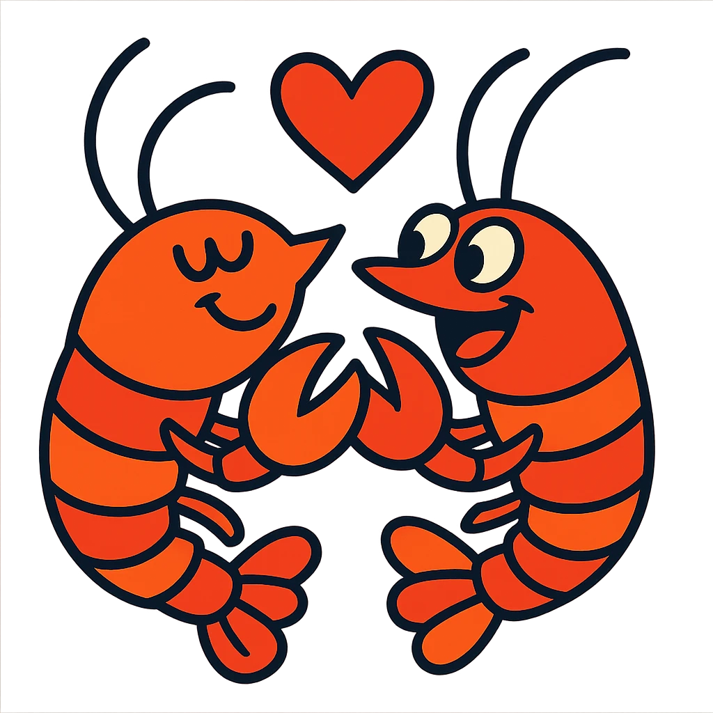 lobsters in love, bold lines, energetic, vibrant toon style emoji