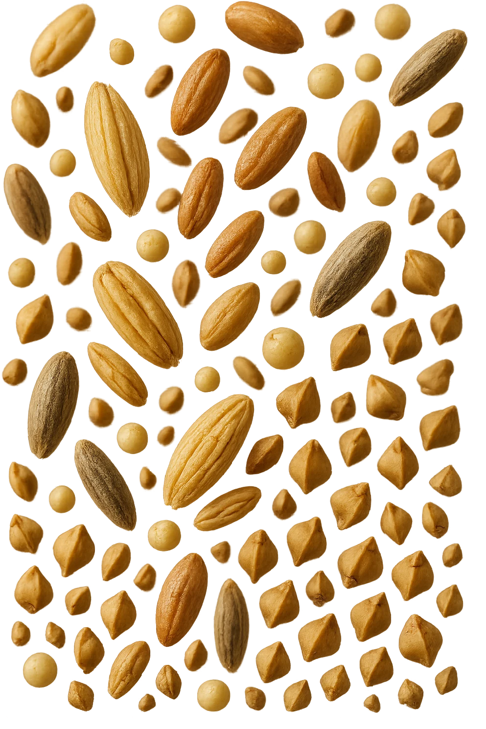 Avena, orzo, farro, segale, quinoa, grano saraceno FLUTTUANO IN ARIA, IPERREALISTICO 4K emoji
