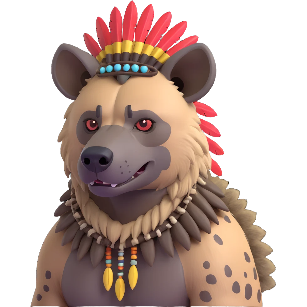 A native strong buff hyena with war bonnet posing  emoji