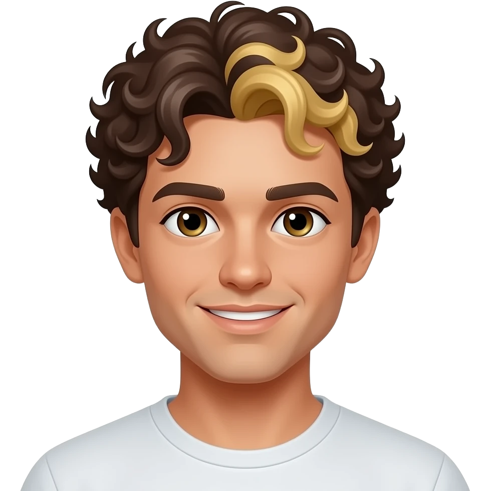create a guy with curly hair with blond highlights and make sure for the character to be white emoji