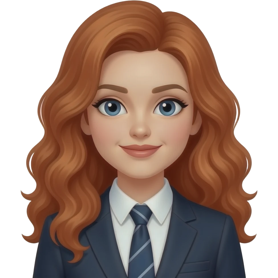 white collar woman with tie, long curly red hair emoji