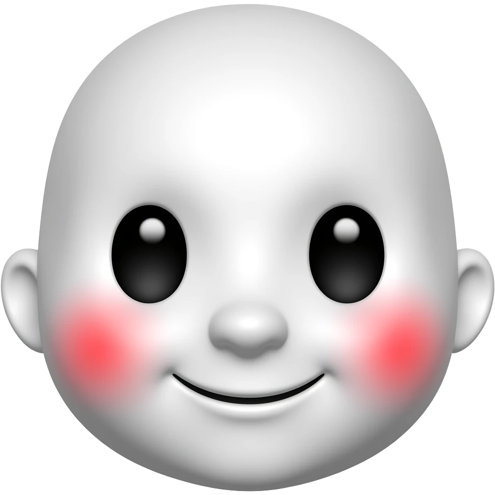 흰 색 얼굴의 붉은색 홍조를 하고 있는 귀여운 만화 입체적 이모티콘 emoji