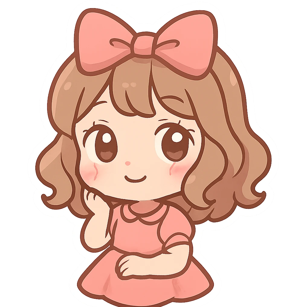 pink bow, pretty and cute, chibi style sticker emoji