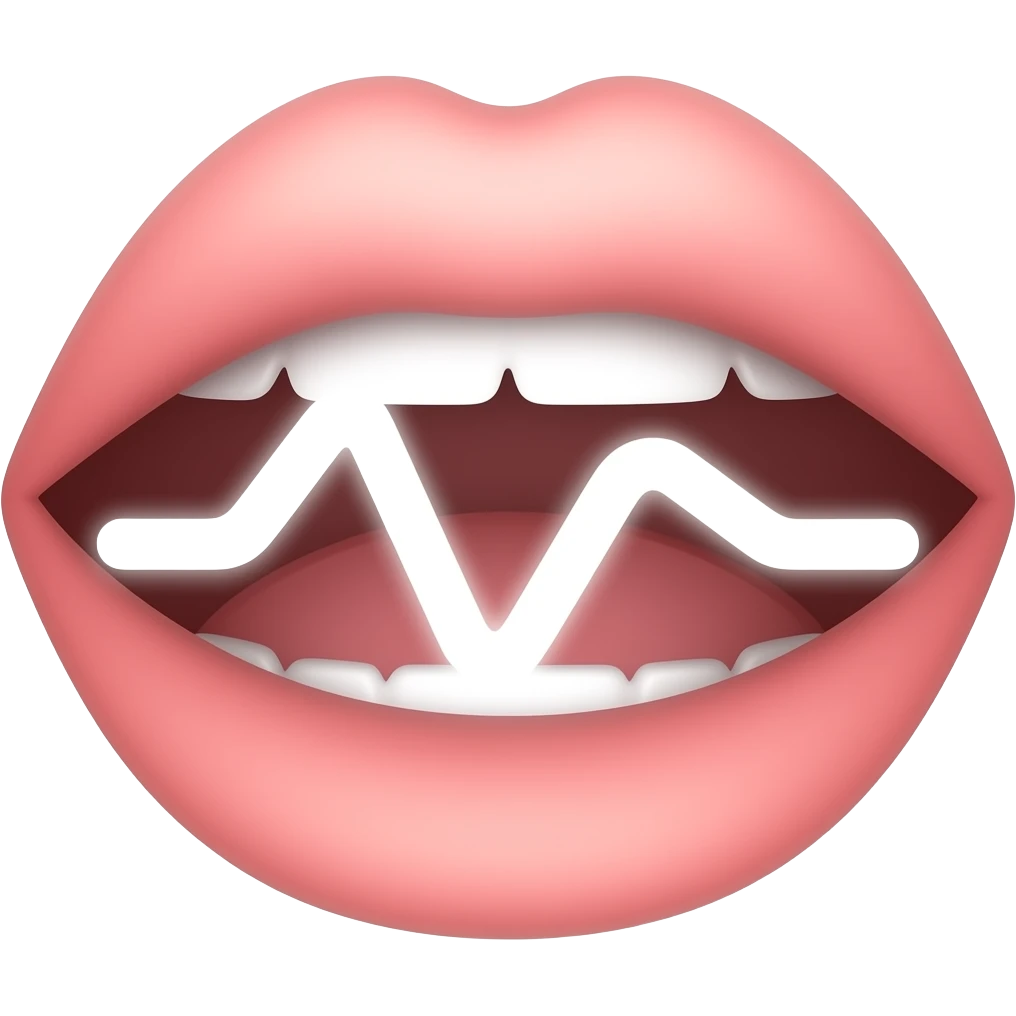 Simple and minimalistic sticker of an mouth with a soft sound wave coming out, white outline, smooth gradients or solid colours emoji