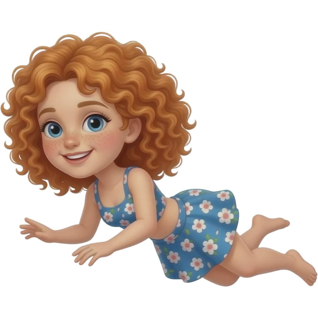 Fille rousse bouclés tâches de rousseur natation emoji