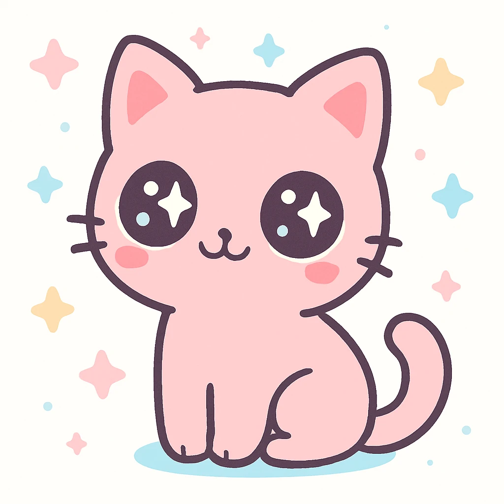 cute pink cat, big eyes, sitting, kawaii style, pastel colors emoji