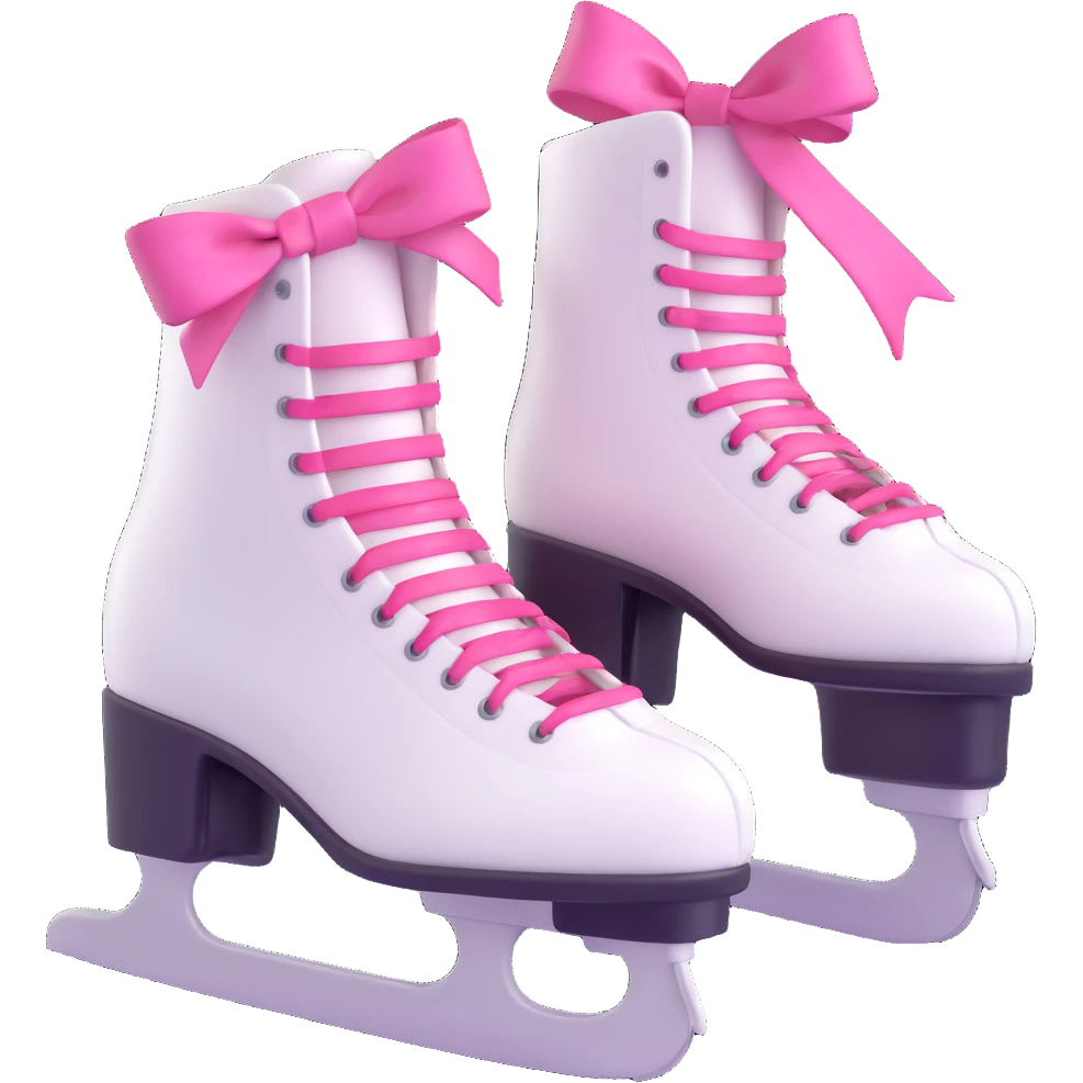 white ice skates with pink ribbon tied, 3D style, realistic details emoji