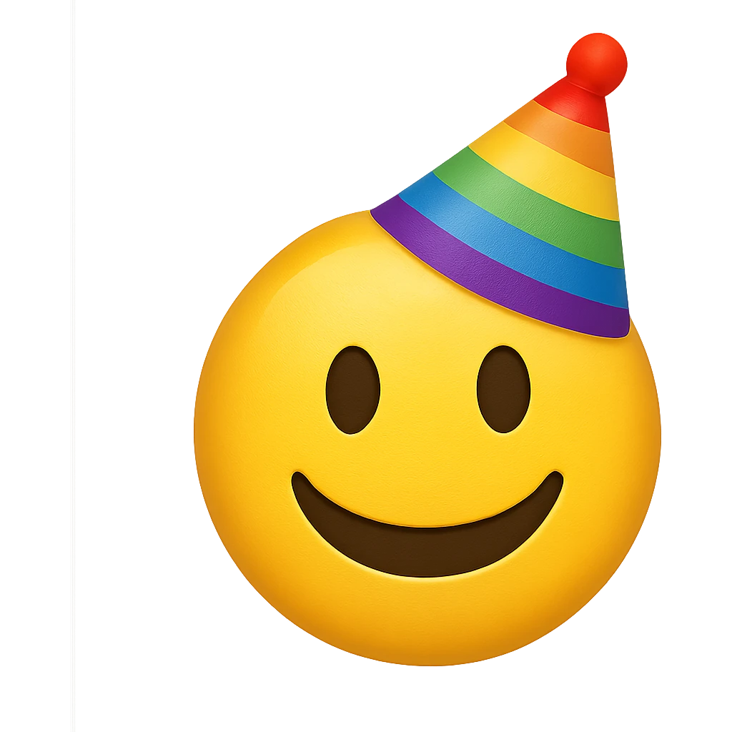 face with rainbow party hat emoji, digital illustration emoji