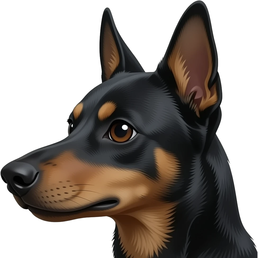 Créer un emoji visage de chien noir, il a de grande oreille noires, droites et pointues. Son museau est long et fin.  Le poil est court et fin emoji