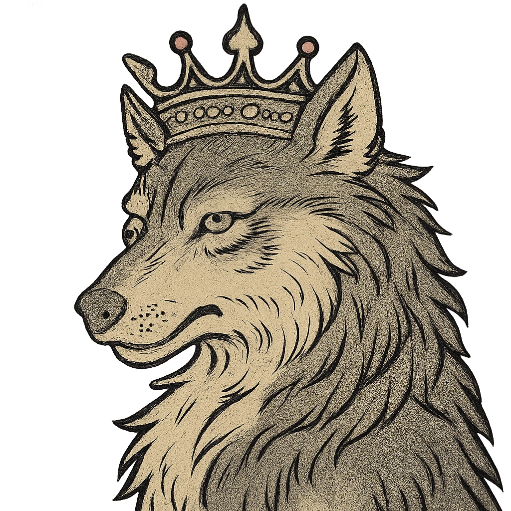 ukiyo-e style wolf with a crown emoji