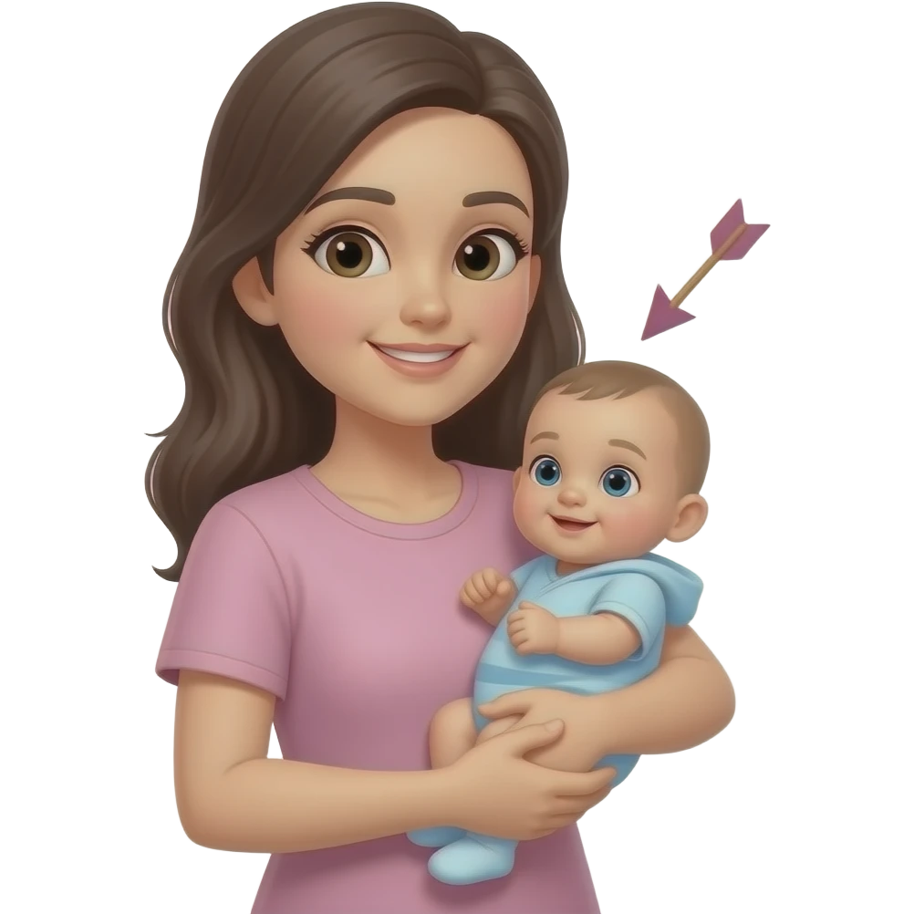 MOM HOLDING INFANT WITH ARROW POINT AT MOM emoji