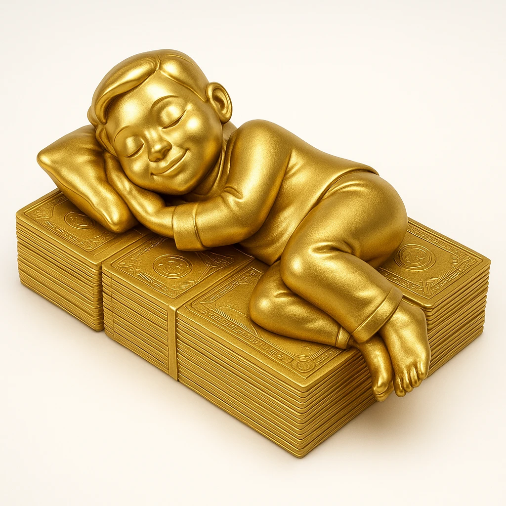 happy person napping on mattress of money emoji