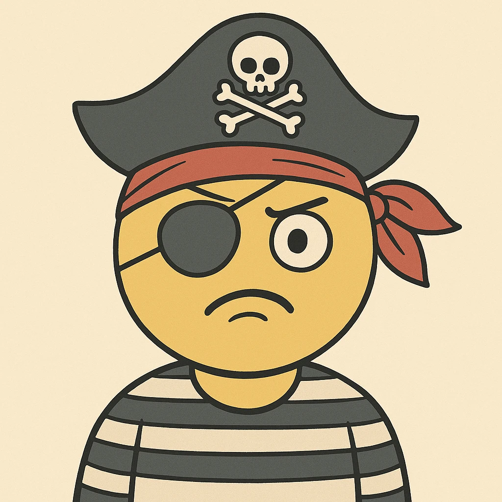 cartoon style pirate emoji wearing striped shirt and red bandana emoji